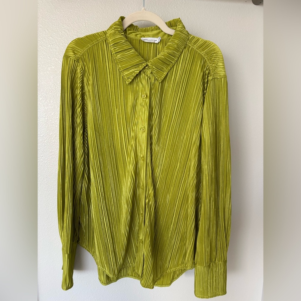 Good American Chartreuse Pleated Blouse